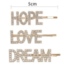 HOPE DREAM  Hair Clips Crystal Hairpins Rhinestone Headwear Letter Barrettes