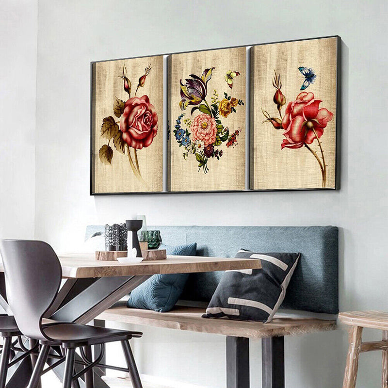 3 Panels Wood Grain Flowers Oil Paint By Numbers Kits DIY Hand Painted Wall Art