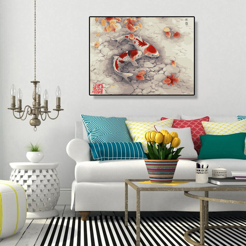 Painting By Numbers DIY Fish Leaf Canvas Oil Art Picture Home Wall Decor Kit