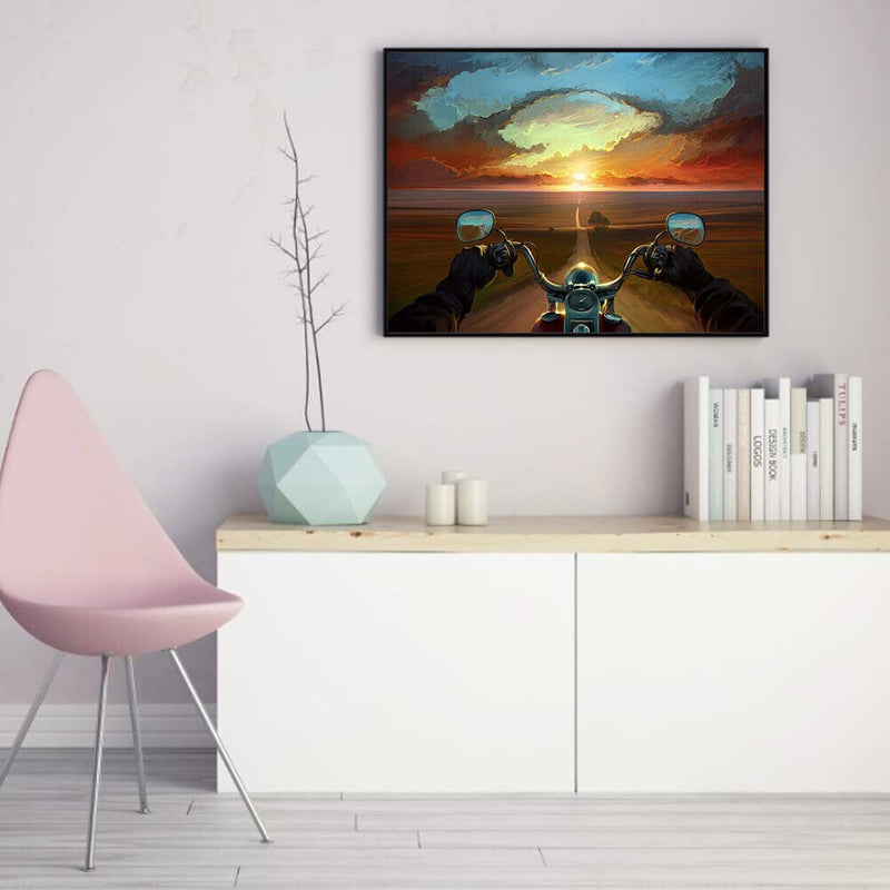 Frameless Oil Paint By Numbers Dusk Motorcycles DIY Canvas Picture Craft
