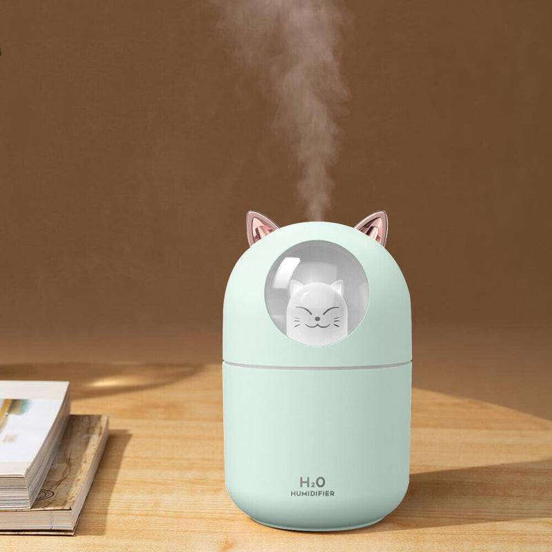 Air Humidifier Spray Cute Cat Small LED Light Mute Air Purifier (Green USB)