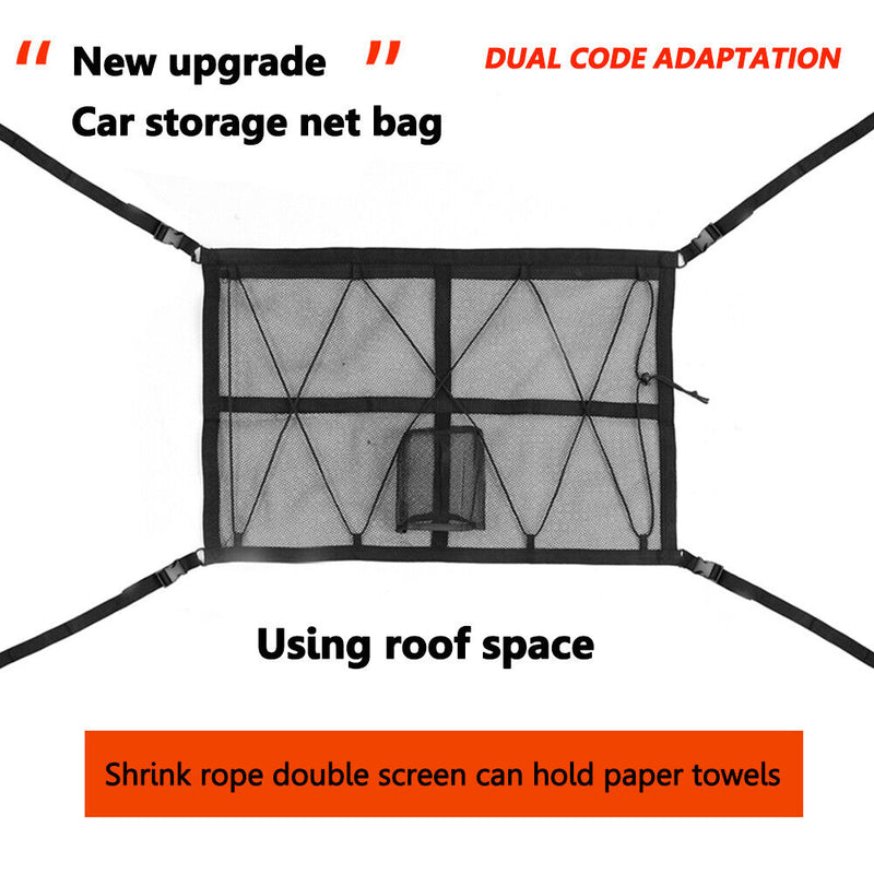 Double-Layer Car Roof Hanging Storage Net Organizer Car Interior Accessories