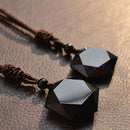 Jewelry Blessing Black Lucky Amulet Necklace Hexagram Shape Obsidian Pendant