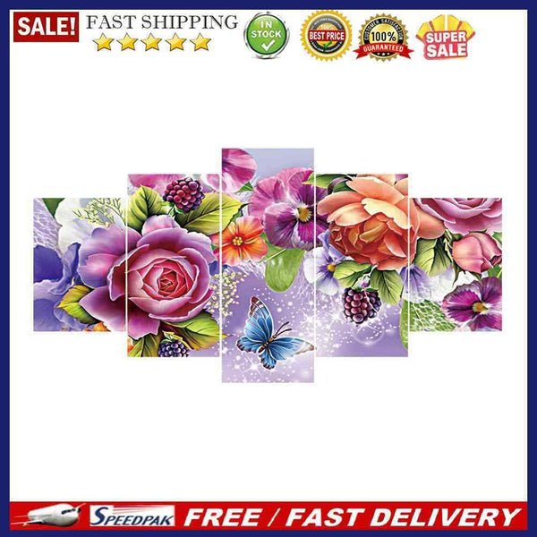 5pcs 5D DIY Full Drill Diamond Painting Butterfly Flowers Cross Stitch Kit