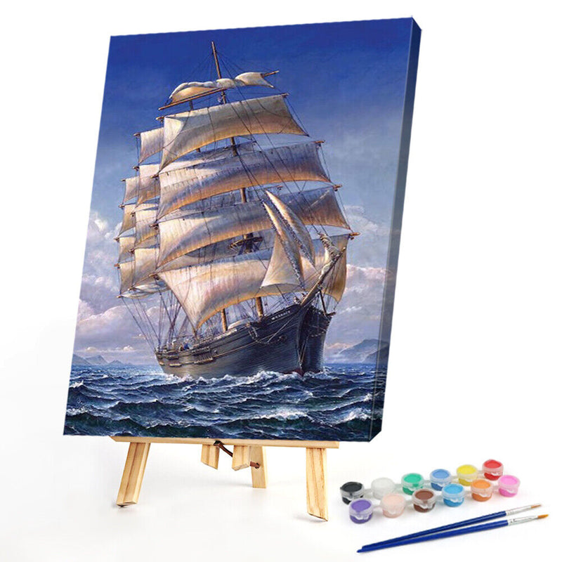 Oil Paint By Numbers Picture DIY Drawing Painting Abstract Boat Art Crafts