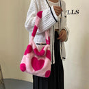 5pcs Retro Women Plush Leopard Love Shoulder Bag(Red Heart)