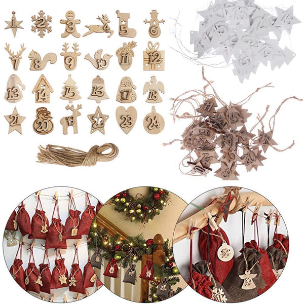 Wooden Pendant Christmas Advent Calendar Countdown Hanging Tags Number Label