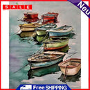 Frameless Colorful Boats Oil Paint By Numbers DIY Handmade Drawing On Canvas Kit