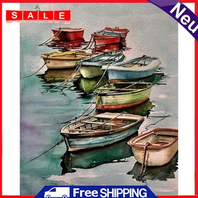 Frameless Colorful Boats Oil Paint By Numbers DIY Handmade Drawing On Canvas Kit