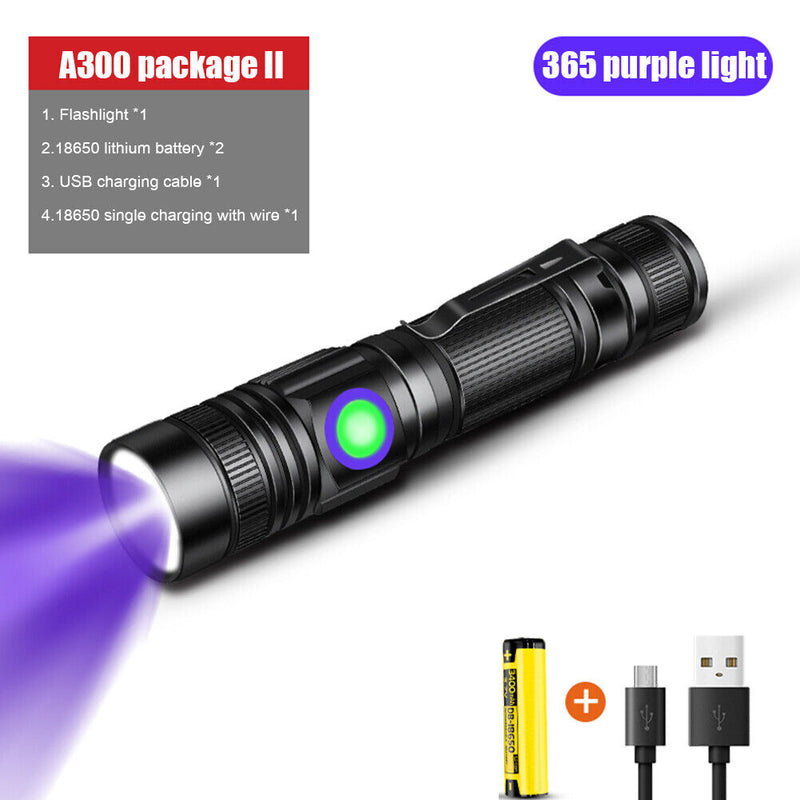 Zoomable 365nm LED UV Lights Torch Aluminum Alloy USB Charging Scorpion Lamps