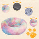 Calming Dog Bed - Round Faux Fur Donut Cuddler for Dog & Cat (Rainbow) Newly