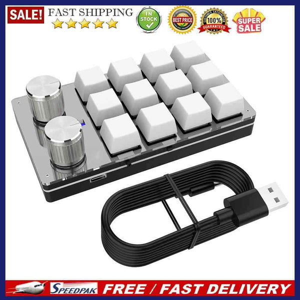 Macro Keyboard 12 Key + 2 Knob Programmable Hotswap One-handed Mechanical Keypad