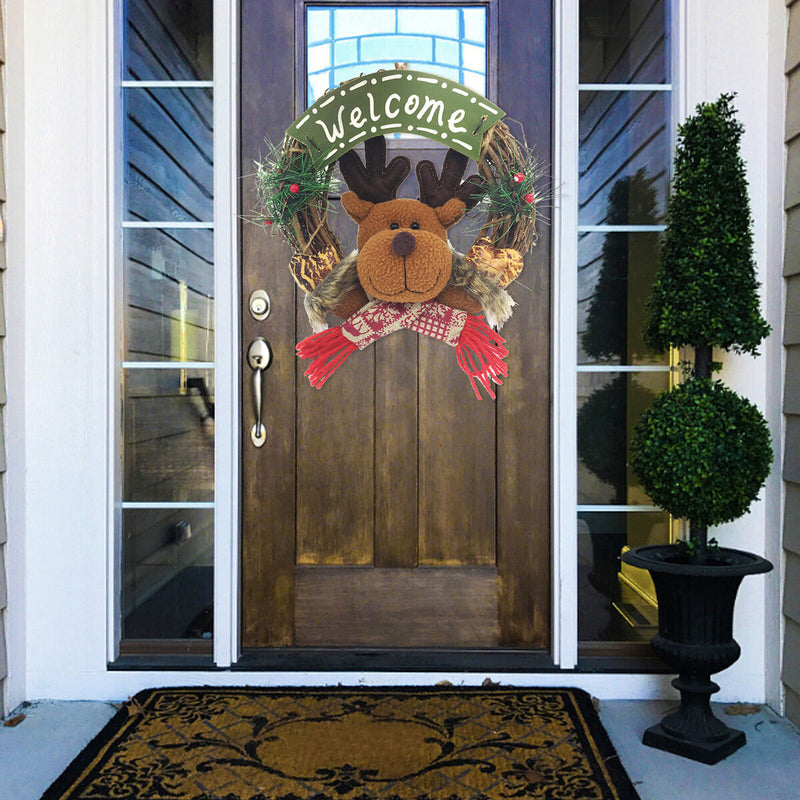 Christmas Wreath Welcome Ornament Elk Reindeer Artificial Berry Pine Branch