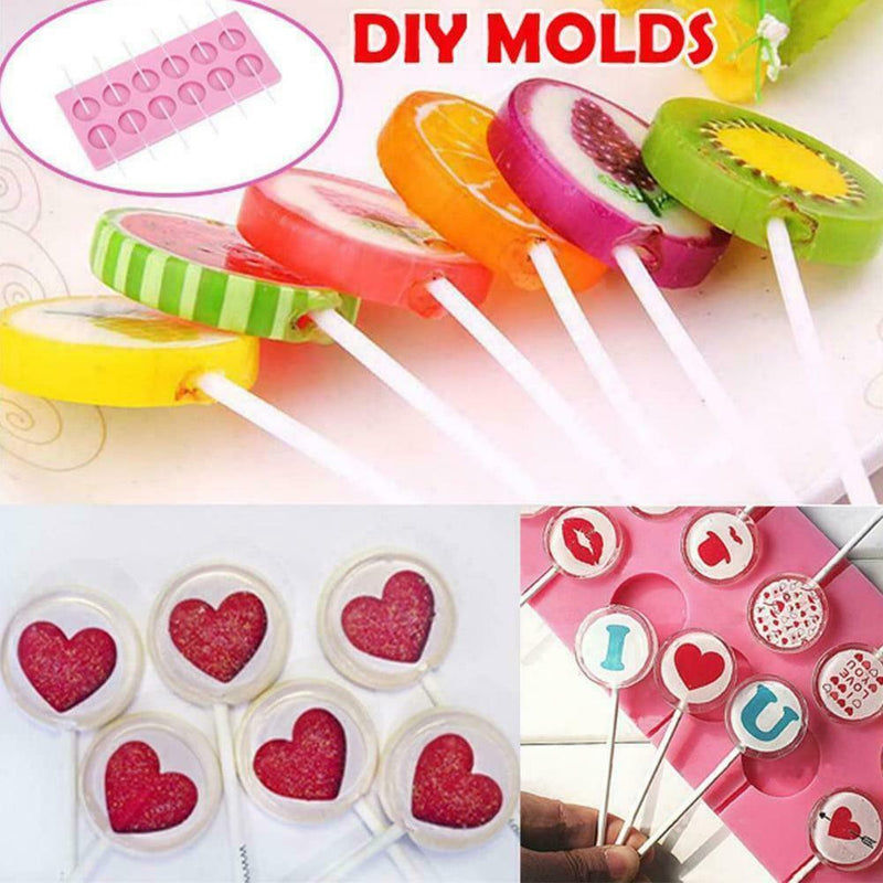 12 Round shape Baking Silicone Lollipop Mold Tray Candy Chocolate Sweet W3Y1