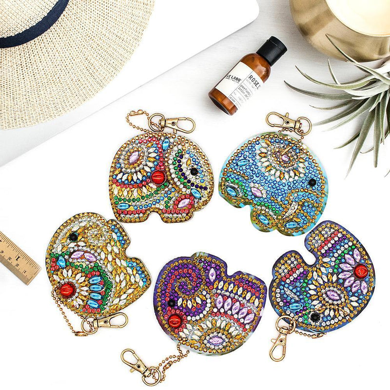 5pcs DIY Full Drill Special Shaped Diamond Painting Elephant Keychain Pendants