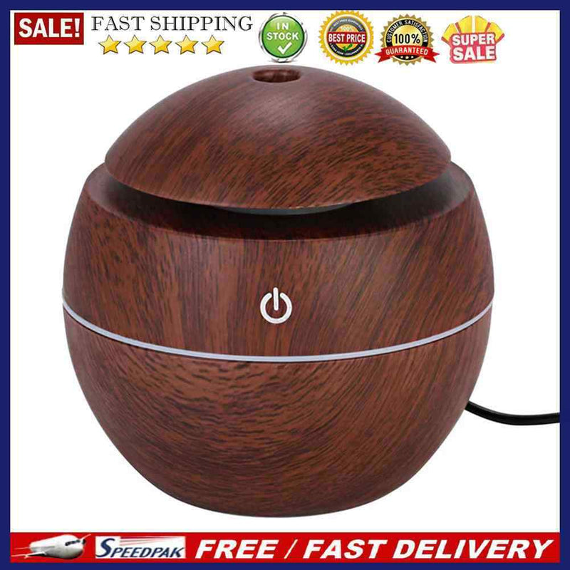 LED USB Induction Wood Grain Humidifier Ultrasonic Air Diffuser(Dark Brown