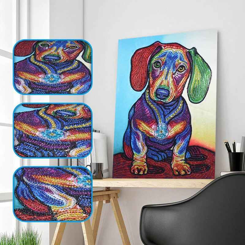 5D DIY Special Shaped Diamond Painting Colorful Dog Cross Stitch Embroidery
