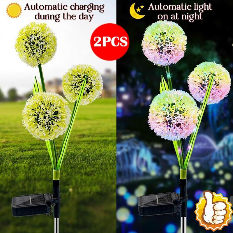 2PCS Solar Light Outdoor Decorative Dandelion Garden Light Stake Landscape Lamps