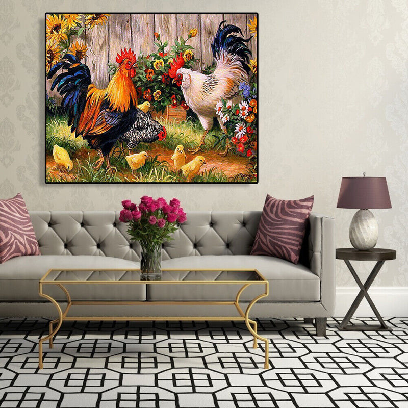 Painting By Numbers Kit DIY Flower Chicken Canvas Oil Art Picture Craft