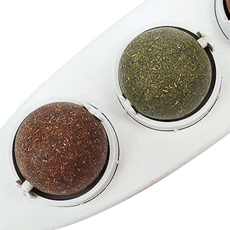 Cat Mint Ball Toys - Edible Cat Toys 3-in-1 Spinning Chewing Balls (White)