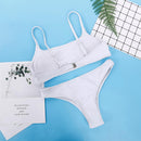 Women Sexy Bikini Set Push Up Pad Solid Swimsuit Summer Bra Suit (White)(S