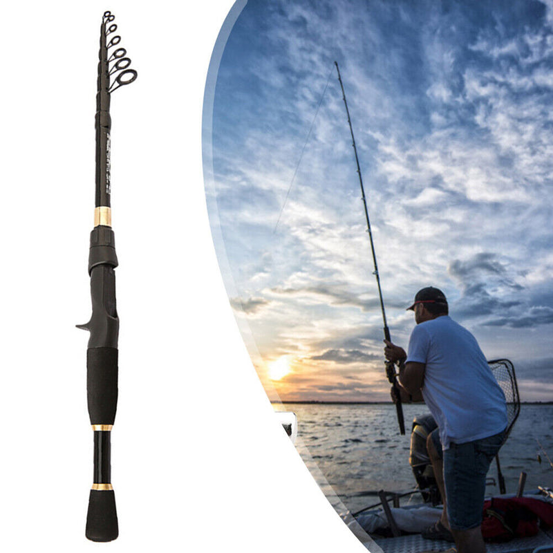 Telescopic Casting Rock Fishing Rod Portable Carbon Fiber Pole (2.1m) Newly