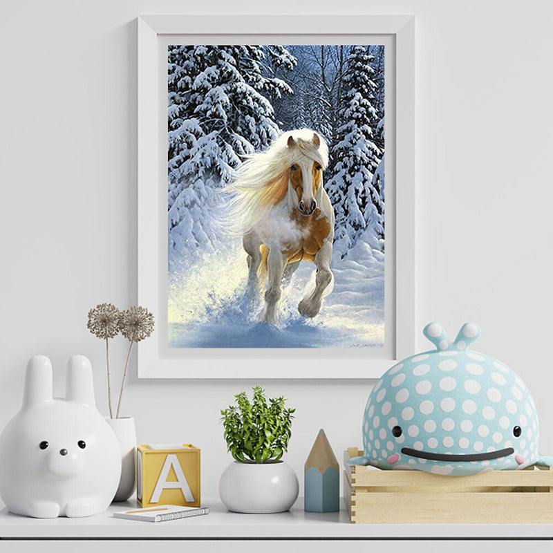 Horse Running in the Snow Diamond Painting Kits Full Round Drill Home Wall Decor