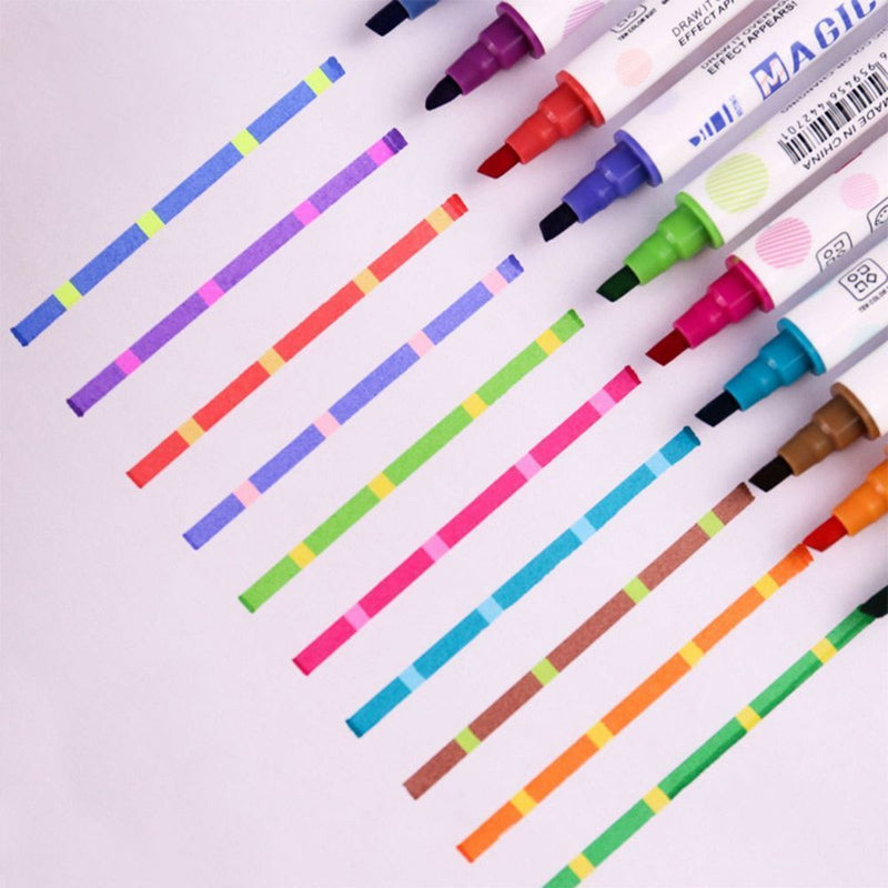 Double Head Paint Pen Drawing Tools Fluorescent Marker Highlighter Pen Set