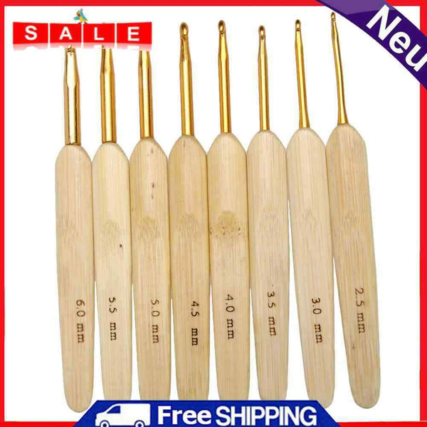 8PC Crochet Hook Bamboo Handle Golden Aluminum Crochet Needles Needles 2.5 to 6mm G
