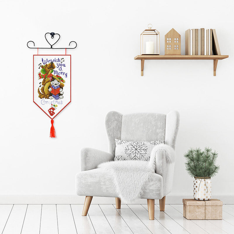 Christmas Banner Pendant DIY Knitting Needles Kit Cross Stitch Home Room De