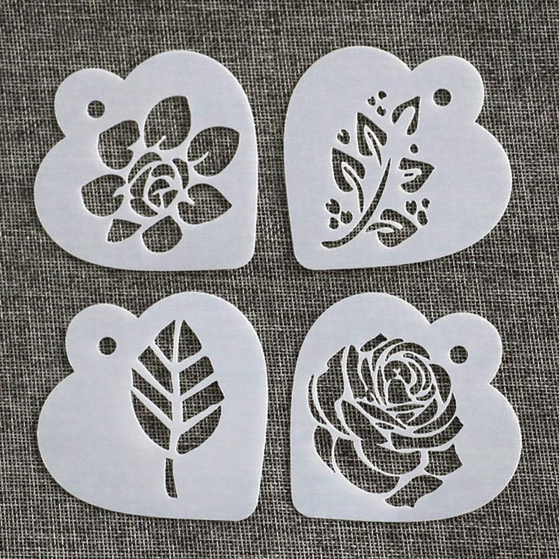4pcs/Set DIY Leaf Flower Coffee Stencils Cake Baking Scrapbook Templates