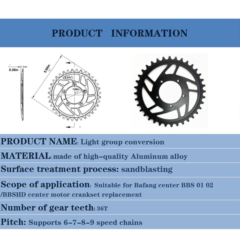 36T Sprocket For BBS01 BBS02 BAFANG Mid Motor Chain Wheel Chainring Teeth.