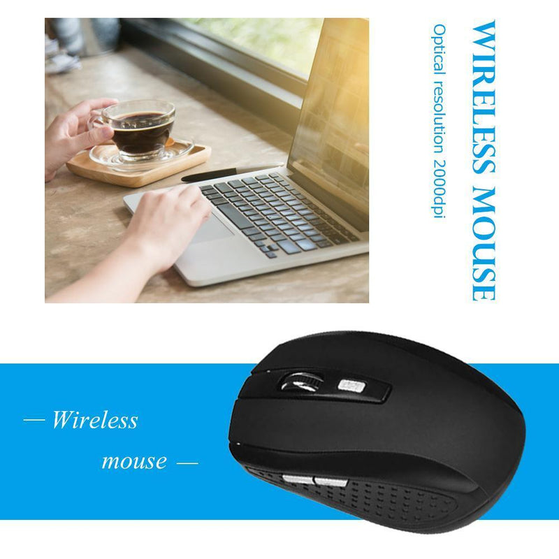 2.4GHz Wireless Optical Mouse 6 Buttons USB Receiver 2000 DPI Mice (Black)