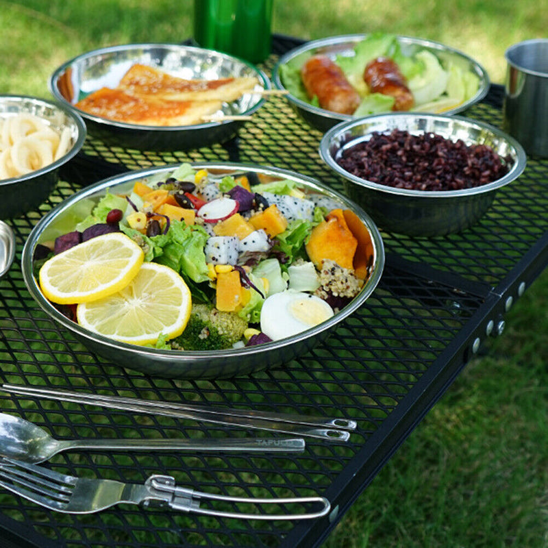 17x Outdoor Tableware Stainless Steel Plate Bowl for Barbecue Picnic Dinnerware