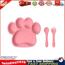 Baby Silicone Spoon and Fork Plate with Suction Cups Feeding Bowl (Pink) Newly