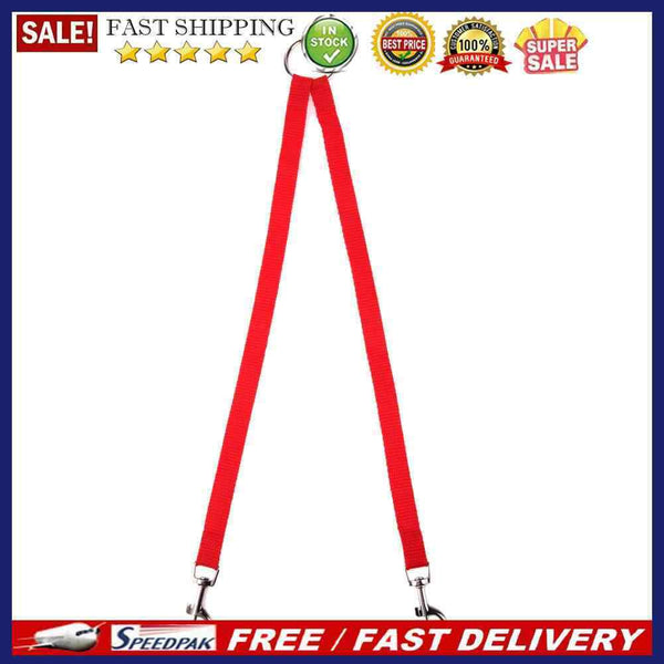 Nylon Double Dual Two Pets Dogs Leash 2 Way Coupler Walk Necklace(Red)