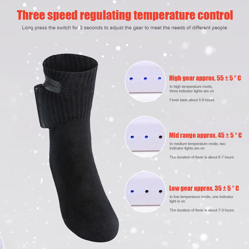 1 Pair Electric Heating Socks w/ 2500mA Power Bank Thermal Stocking (Black)