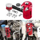 Car Baffled Oil Catch Can Tank with Air Filter Hose Cleaner Reservoir (Red)