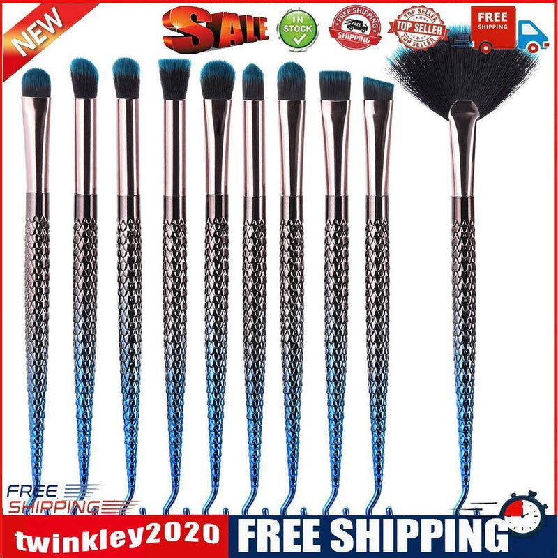 10pcs Mermaid Fish Hook Fan Shaped Foundation Powder Makeup Brushes Set(A)