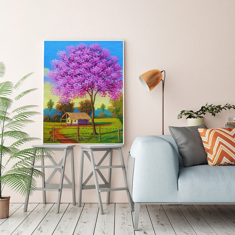 Hut under Tree Oil Paint By Numbers Kits Canvas Drawing DIY Coloring Picture Art