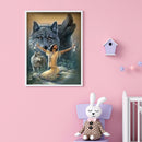 5D DIY Diamond Woman Wolf Full Round Drill Mosaic Wall Art Picture of Rhinestone