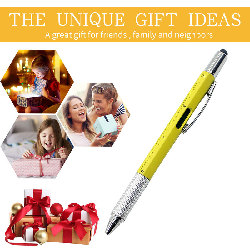 Multitool Tech Pen Screwdriver Pen & Ruler Levelgauge Ballpoint (Yellow)