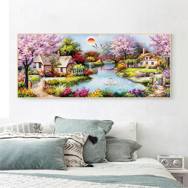 5D DIY Full Drill Diamond Painting Bridge Crane Cross Stitch Embroidery Craft