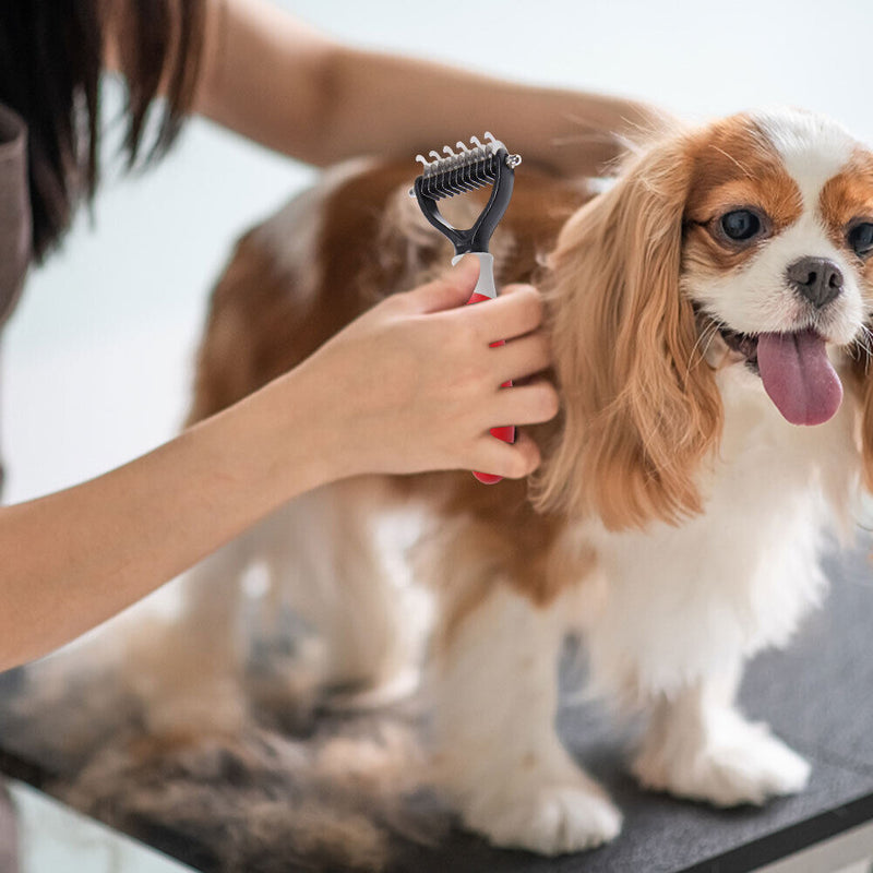 Pet Deshedding Brush Cat Dog Hair Grooming Care Comb Hair Shedding (Red M)