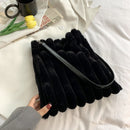 Women Fashion Plush Shoulder Bag Winter Large Capacity Handbags (B Black)