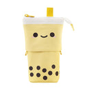 Retractable Milk Tea Pencil Case Stationery Storage Pen Holder (Yellow) Newly