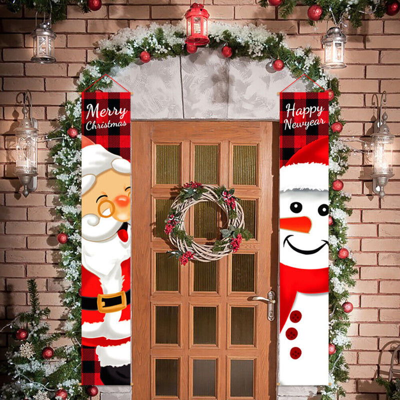 DIY Merry Christmas Snowman Door Curtain Couplet Banner Hanging Flag Xmas Decor