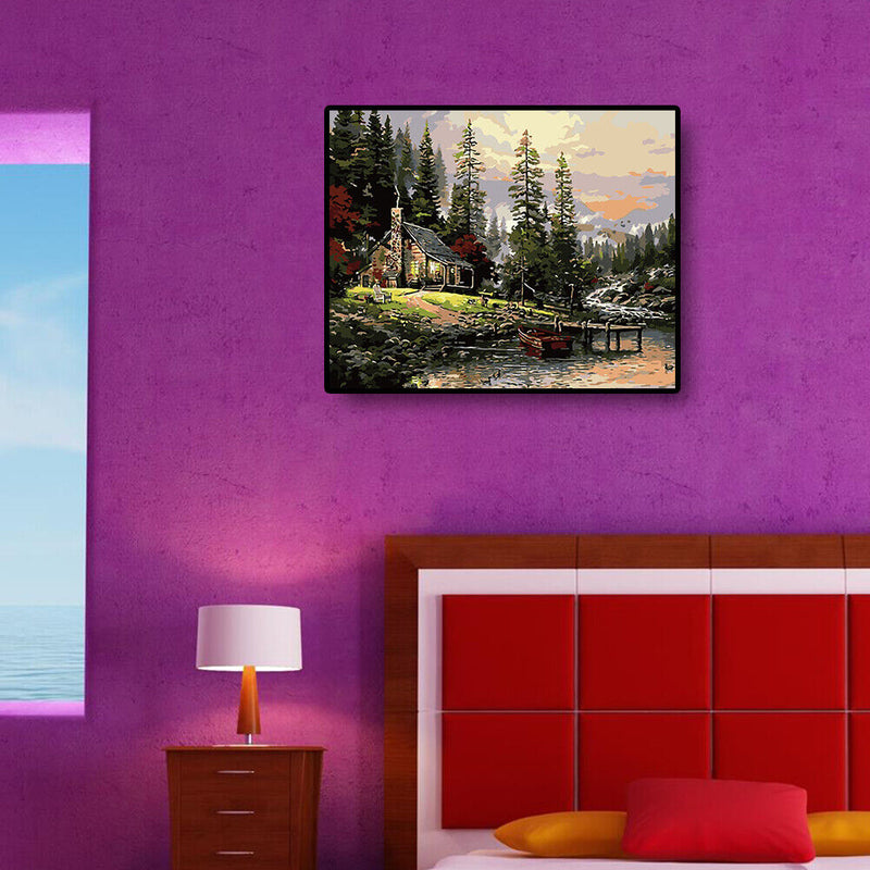 DIY Digital Oil Painting By Numbers Riverside Hat Canvas Acrylic Art 40x50cm