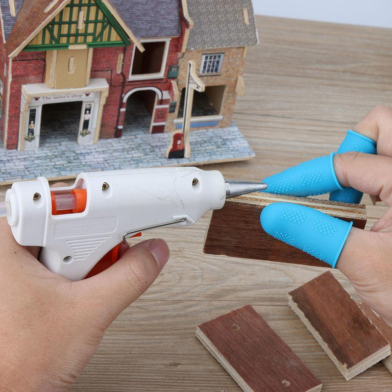Anti-slip Hot Glue Gun Finger Caps Silicone Finger Cover Sleeve (Blue 3pcs)