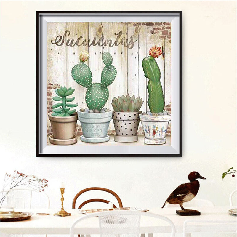 DIY Cute Cactus Mosaic Full Round Diamond Drawing Handmade Rhinestone Craft Gift